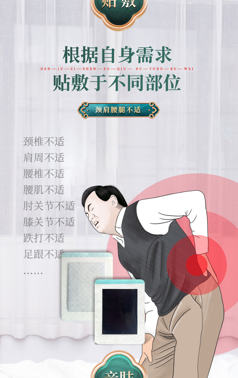 根據(jù)自身不適的情況，按需求貼敷
