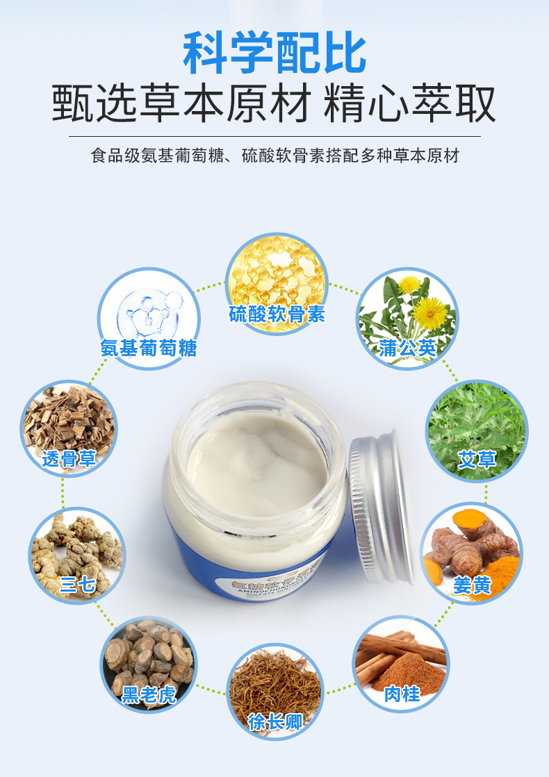 科學(xué)配比，甄選草本原材精心萃取，食品級氨基葡萄糖、硫酸軟骨素搭配多種草本原材